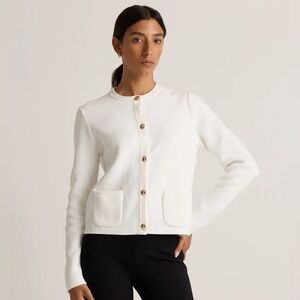 Quince 100% Organic Cotton Sweater Jacket in Ivory Size S Women’s White Cardigan